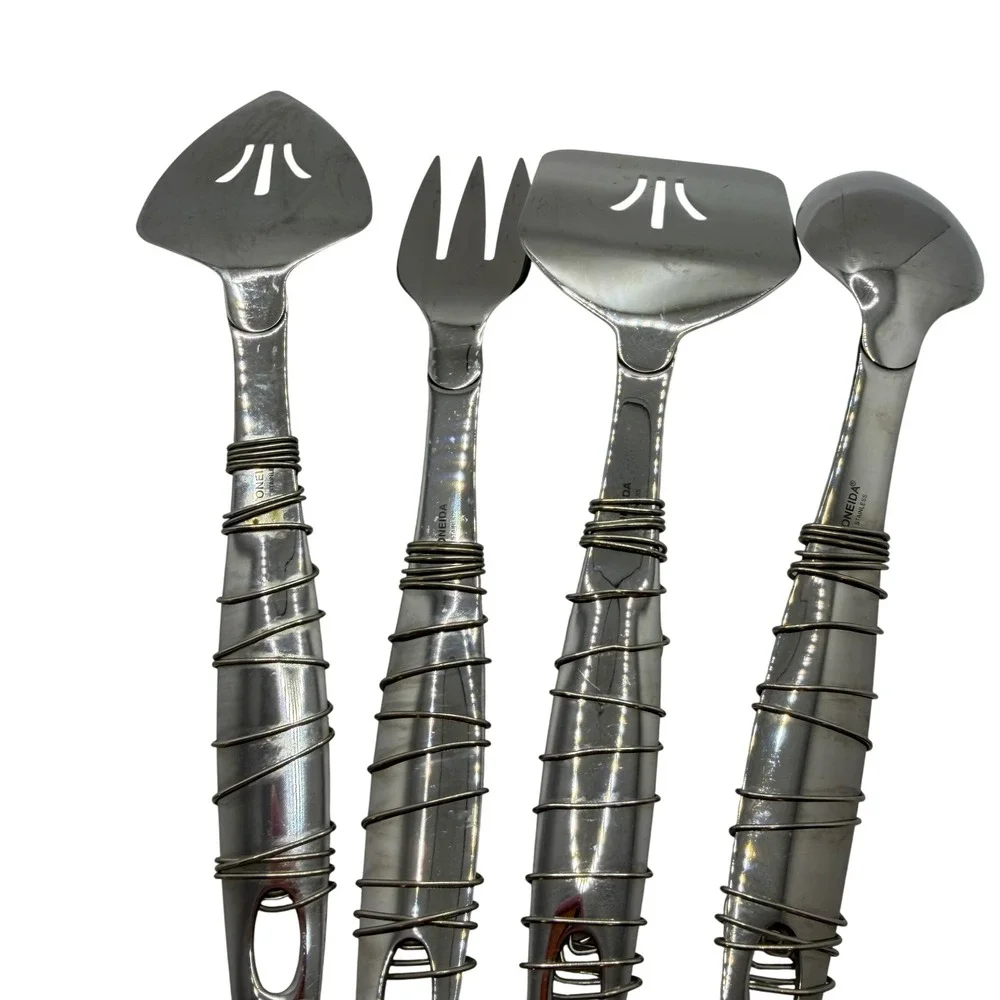 Oneida Stainless Serving Set 4pc Wire Wrapped Black Bead Artisan Buffet Servers
